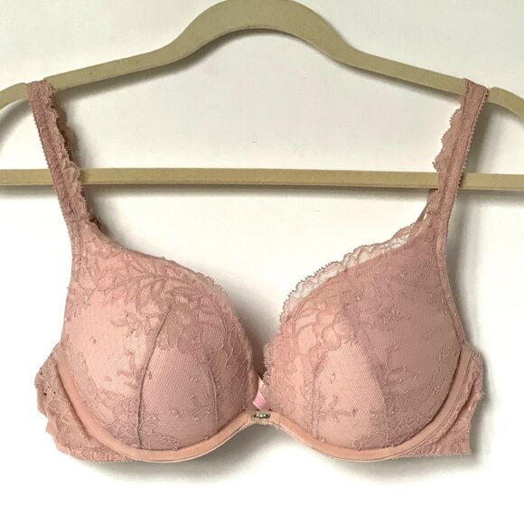 Victoria’s Secret Lace Push-Up Bra 36C Blush Pink Padded Back Closure - Picture 1 of 10
